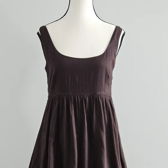Max Mara SportMax Cotton Empire Midi Dress Size 10 Brown Quiet Luxury Regency - Picture 12 of 12
